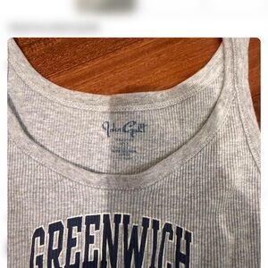 Brandy Melville Gray Ribbed Tank with Navy Greenwich Print